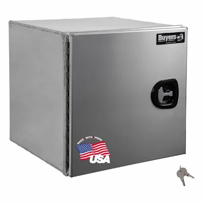 BUYERS PRODUCTS Single Barn-Door Box, 18 in Depth, Silver, Keyed Lock - Single Barn-Door Boxes