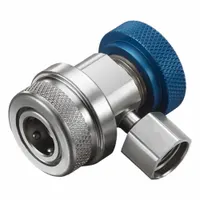 Brass quick coupler for automotive refrigerant systems. Provides a quick-connect point for charging, recovery, or evacuation. Brass construction offers strength and leak resistance in HVAC service connections