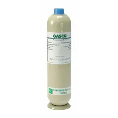 Disposable calibration gas cylinder containing hexane (C6H14) at 5,000 ppm (45% LEL) in air background. Accuracy ±5%. Used to verify and adjust the response of portable gas detectors in industrial safety applications.