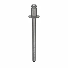 Domed-head blind rivet for fastening where only one side is accessible. 0.122-inch diameter, 1 23/81-inch overall length, 3/16-inch body length. Supplied in a 500-piece pack. Typical applications include sheet metal, automotive, and general assembly.