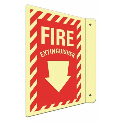 LYLE Fire Extinguisher Sign: Aluminum, Mounting Holes Sign Mounting - L-Shape Projection Fire Extinguisher (W Down Arrow) Signs
