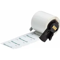 Polyester calibration label roll in green/white, sizes 3/4 in x 1 1/2 in and 1 1/2 in x 3/4 in. Features halogen-free material and acrylic adhesive. Compatible with BMP71 printer using Media Adapter. Used for color-coded calibration status labeling on industrial equipment