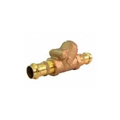 This bronze inline swing check valve features a press x press connection for 1/2 in pipe size. It is used to prevent backflow in piping systems, suitable for water, HVAC, and plumbing applications requiring a compact, leak-resistant bronze valve body.