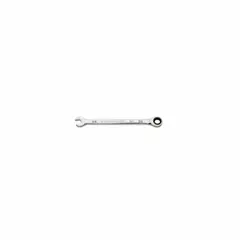 This SAE 12-point ratcheting combination wrench features a full polish chrome finish over alloy steel. The 3/8 in head size includes a ratcheting box end for faster fastener turning in confined spaces. Suitable for general fastening tasks in industrial maintenance, assembly, and repair applications.