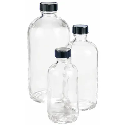 KIMBLE Storage Bottle: 500 mL, Colorless, 28-400 mm, Phenolic, 12, PolyCone - Clear Narrow Mouth Round Glass Lab Bottles
