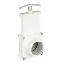 This 2-inch PVC gate valve features a rising stem, lever operator, and solid wedge for positive shut-off in low-pressure applications. With MIPS threaded ends and a 40 psi CWP rating, it is suited for on/off control in water and chemical piping systems where corrosion resistance is required