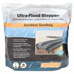 This water-activated flood barrier is pre-filled with polymer and encased in polypropylene. Upon contact with fresh water, the polymer expands to form a barrier. It is used for flood mitigation in industrial, commercial, and construction settings to divert or contain water.