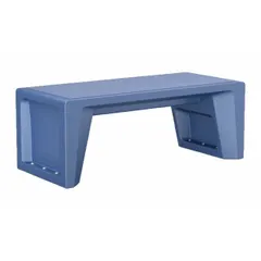 Floor-mounted 2-seat bench without arms. Midnight Blue polyethylene seat material meets ISO 22196 antimicrobial standard. Suitable for commercial and institutional waiting areas, lobbies, and corridors.