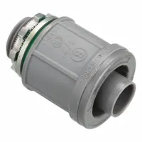 Straight, non-insulated plastic liquid-tight conduit fitting with 3/4 in trade size and 3/4" MNPT connection. Made of gray nylon, it is UL listed for use with nonmetallic conduit, boxes, and enclosures. Suitable for connecting and sealing conduit in wet or corrosive environments