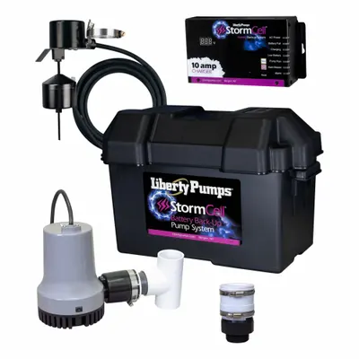LIBERTY PUMPS Battery Backup Sump Pump: 12V DC, 1/4 hp, Integral Tether Float - Battery-Powered Backup Sump Pumps