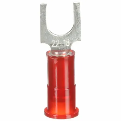 3M Fork Terminals: Red, Nylon, #10 Stud Size, 22 AWG – 18 AWG Wire Range - Insulated Fork Terminals