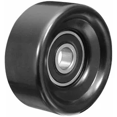 Steel flat flangeless serpentine idler pulley for light-duty vehicle applications. Provides smooth belt routing and tension maintenance in serpentine drive systems. Suitable for automotive and light industrial engines.