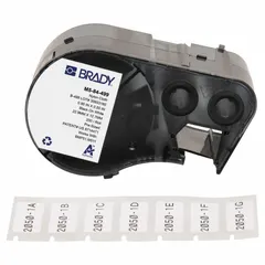 Precut label roll cartridge for BMP51 printer series. Label size 1/2 in x 29/32 in. Material is autoclavable nylon/cryogenic nylon, halogen-free. Suitable for labeling in environments requiring sterilization or cryogenic exposure.