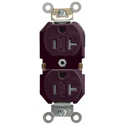 LEVITON Receptacle: Duplex, 5-20, Brown, 125V AC, 20 A, 2 Pole / 3 Wire (MPN TBR20) - General Purpose Receptacles