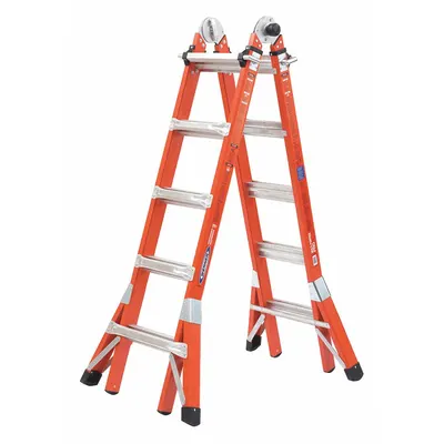WERNER Combination Ladder: 5 Configurations, Fiberglass, 300 lb Load Capacity - All Configuration Multifunction Ladders