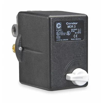 CONDOR USA, INC Pressure Switch: Std, 40 psi – 360 psi, (3) 1/4" FNPT/3/8" FNPT - Motor Overload-Protected Pressure Switches for Air & Water