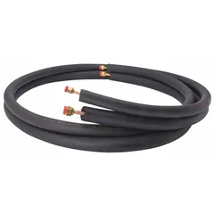 Copper line set with elastomeric black insulation for connecting indoor and outdoor units of mini-split HVAC systems. Includes 1/4 in flare liquid line and 1 in insulation thickness. Copper connections. 50 ft length.