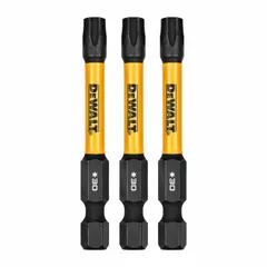 This 3-pack of impact-rated Torx bits features a T30 head size and standard hex shank for use with impact drivers. The bits are made from S2 steel, providing strength for high-torque fastening applications such as construction and framing.