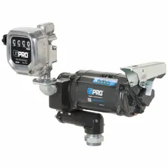 This metered bung-mount AC-powered fuel transfer pump features a 3/4 hp motor and cast iron pump body, delivering a maximum flow rate of 35 gpm. It operates on 230 V AC and includes a meter that measures in gallons. The unit does not include a nozzle or discharge hose. Suitable for transferring non-aggressive fuels from drums or tanks in fleet maintenance, agricultural refueling, and industrial fluid handling applications.