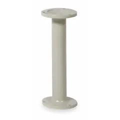 This cast iron pedestal supports locker room benches in commercial changing areas. It features a tan powder-coated finish and a round footplate. Dimensions are 6 inches by 16 3/4 inches.