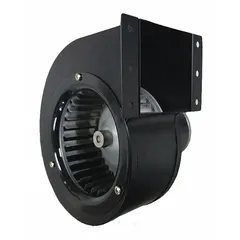 Direct-drive blower with 5 1/4 in wheel diameter, delivering 116 cfm at 1/70 hp. Powered by 115V AC, single-phase, open dripproof motor with CW rotation. Suitable for ventilation and air movement in industrial equipment such as ovens, furnaces, and HVAC systems.