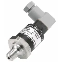 ASHCROFT G2 Series pressure transmitter with 4-Pin Mini-DIN Hirschmann G Series connector. Measures 0 to 300 psi with 1 to 5V DC output, ±0.5% accuracy. Nylon housing, male NPT process connection. IP67 and NEMA 4X rated. Overpressure 2x range, burst pressure 10x range. No NIST-traceable calibration certificate included.