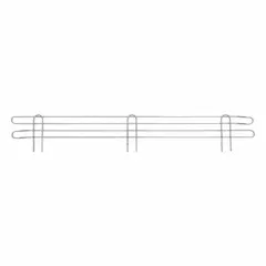 Steel ledge designed for wire shelving systems to prevent items from falling off. Measures 36 inches in length with a chrome finish and silver color. Suitable for commercial kitchens, warehouses, and retail displays.