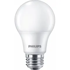 This PHILIPS LED bulb features an A19 classic shape with a frosted finish, providing warm white 3000K light. It operates at 9 watts and uses a medium screw E26 base, suitable for general indoor lighting in lamps, ceiling fixtures, and sconces.