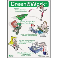 This environmental awareness poster measures 22 inches by 16 inches and is printed in English. It has no protective coating and does not include a frame. Suitable for display in facility common areas, break rooms, or training centers to promote sustainability messaging.