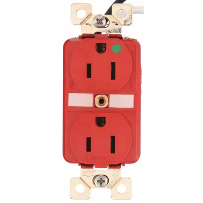 BRYANT Receptacle: Hospital Grade Fed. Spec., Duplex, 5-15R, Red, 125V AC, 15 A - General Purpose Receptacles