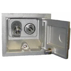 This wall hydrant is designed for 12-inch wall thickness with a 16-inch overall length. It features a polished brass square face with a fully enclosed face type. Typical applications include outdoor water access for garden watering, hose connection, and general exterior water supply.