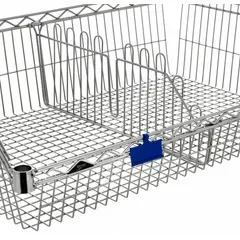 Steel divider with chrome finish for use with METRO wire shelving systems. Designed for basket shelves to organize and separate stored items. Measures 24 inches by 8 13/32 inches.