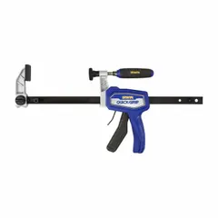 This dual-function tool serves as both a clamp and a spreader, with a max jaw opening of 12 inches and a clamping range of 7-3/4 to 20 inches. It features a 2-1/2 inch throat depth and 1 inch jaw pad width. Commonly used in woodworking, metalworking, and general fabrication for holding workpieces during gluing, assembly, or repair.