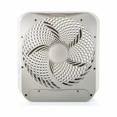 This compact fan features a 10-inch blade diameter and delivers 358 to 454 cfm of airflow. It operates on 9V DC battery power with two speed settings. The non-oscillating design and ABS housing make it suitable for portable spot cooling in areas without mains power, such as outdoor worksites, camping, RVs, or emergency ventilation.