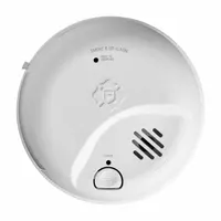 This combination detector senses both carbon monoxide and smoke, using an electrochemical sensor for CO. It operates on 120V AC with a removable 9V battery backup, features a test button, latching alarm indicator, and battery locking pin. The alarm sounds at 85 dB at 10 ft, and units can be hardwired interconnected. Complies with UL 217 8th Edition