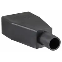 Black PVC terminal cap with clamp connection for 1 to 2 AWG wire. Insulates and protects wire terminations in electrical panels, machinery, and power distribution systems
