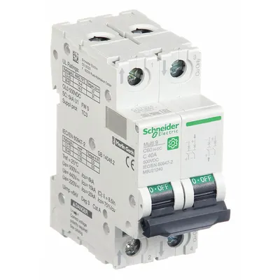 SCHNEIDER Supplementary Protector: 40 A Amps, 500V DC, 5kA at 250V DC, Screw Clamp - DC-Only Rated, 2-Pole UL1077 DIN Rail-Mount Supplementary Protectors