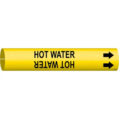 BRADY Pipe Marker: Hot Water, Yellow, Black, Fits 4 to 6 in Pipe O.D., 1 Pipe Markers - Hot Water Snap-On Pipe Markers