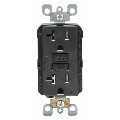 LEVITON GFI Receptacle: Decorator Duplex, 5-20, Black, GFCI, 125V AC, 20 A - General Purpose Receptacles