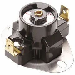 This surface mount limit control features a single-pole single-throw switch with a 20°F differential. It closes on temperature rise between 140°F and 180°F and opens between 120°F and 160°F. Used in HVAC systems to regulate fan operation or provide high-temperature limit protection.