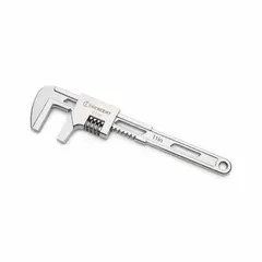 General-purpose adjustable wrench made from alloy steel with a chrome finish. Overall length 11 inches, jaw capacity 3 inches, plain grip handle. Suitable for tightening or loosening nuts, bolts, and fittings in plumbing, automotive, and maintenance tasks.