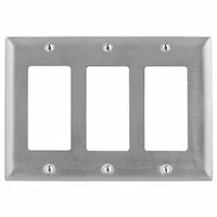 HUBBELL Wall Plate: Decorator-Rocker, 3 Gang, Silver, Std Size (MPN SS263)