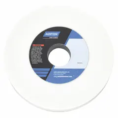 Type 1 straight grinding wheel, 6" diameter x 1/2" thickness x 1/2" arbor hole, grade 38A60-KVBE with K hardness. Designed for light-to-moderate grinding of tool steels. Suitable for deburring, sharpening, and surface blending on hardened steel parts in toolrooms and maintenance shops. Sold in a 5-pack.