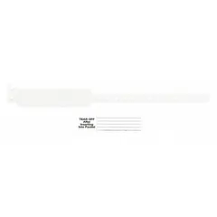 White vinyl wristband for identification and access control in events, hospitals, and industrial facilities. Each band measures 11 7/8 inches long by 1 1/8 inches wide. Pack of 250.