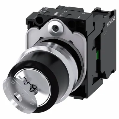 Siemens Selector Switch: 2 Position, 22 mm Panel Mounting Size, 1NO - Panel-Mounted Key Switches with Contacts