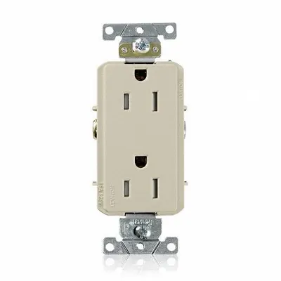LEVITON Receptacle: Decorator Duplex, 5-15, Ivory, 125V AC, 15 A, 2 Pole / 3 Wire (MPN TDR15-I) - General Purpose Receptacles