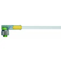 Single-ended cordset with female M12 right-angle connector and bare wire termination. 3-pin, 22 AWG, 4 A max current, IP65. Gray PUR jacket suited for twisting applications in industrial automation. Cable length 3 m