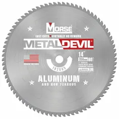 This 14-inch circular saw blade is designed for cutting non-ferrous metals such as aluminum and other soft metals. It features 80 carbide teeth and a 0.09-inch kerf for clean, precise cuts. The blade has a 1-inch arbor and is suitable for use in metal fabrication and industrial metalworking applications.