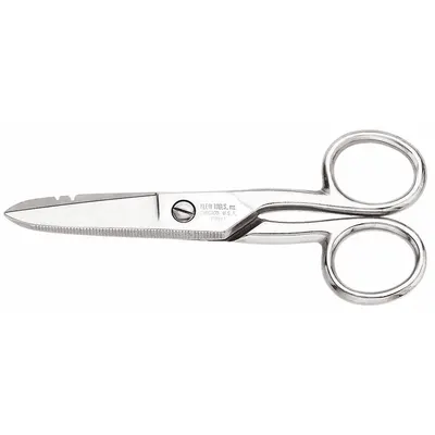KLEIN TOOLS Electricians Scissors: Ambidextrous, 5 1/4 in Overall Lg, Serrated, Steel - All-Metal Scissors
