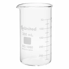 Tall Form Glass Beaker, 300 mL, Type I Borosilicate Glass, Colorless